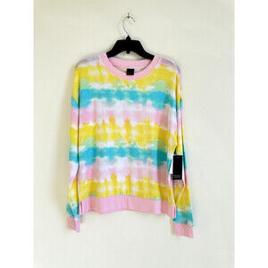 Free Press Women's Cozy Crew Neck Pullover sweatshirt Pink Opal Tie Dye Size S